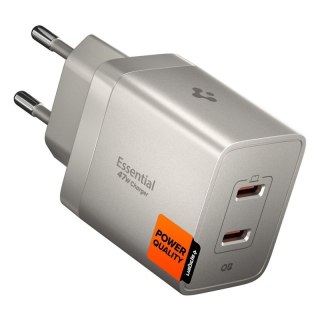 Spigen Essential EE472EU GaN - Ładowarka sieciowa 2x USB-C PD PPS 47W (Natural Titanium)