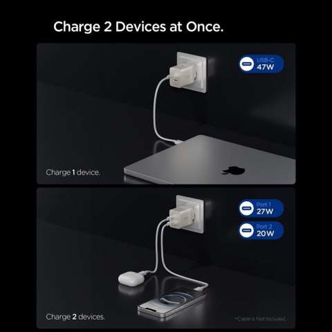 Spigen Essential EE472EU GaN - Ładowarka sieciowa 2x USB-C PD PPS 47W (Natural Titanium)