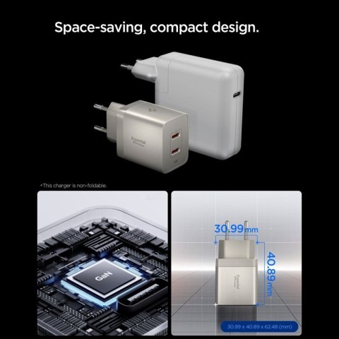 Spigen Essential EE472EU GaN - Ładowarka sieciowa 2x USB-C PD PPS 47W (Natural Titanium)