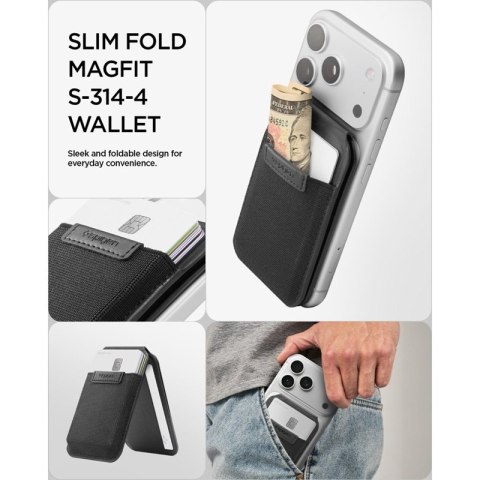 Spigen Slim Fold S314-4 MagSafe - Portfel magnetyczny z funkcją podstawki (Black)