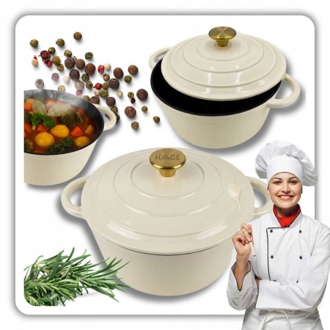 EMALIOWANY GARNEK ŻELIWNY 22cm 3L HAGE CREAM