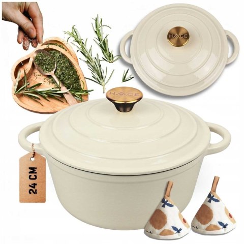 EMALIOWANY GARNEK ŻELIWNY 24cm 4L HAGE CREAM