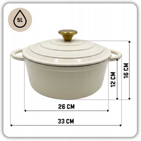 EMALIOWANY GARNEK ŻELIWNY 26cm 5L HAGE CREAM