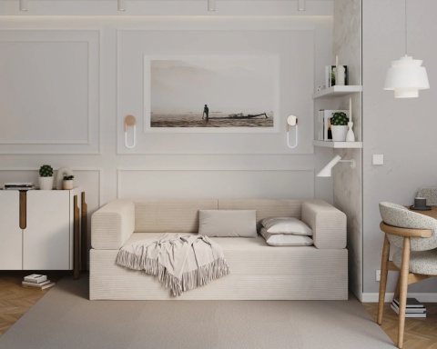 Sofa AVIO rozkładana, wymiary: 200x100x67,5 cm - 200x100 - SZTRUKS - Krem