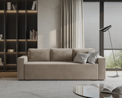 Sofa ELANO rozkładana, z poduszkami, tkanina: sztruks - 234x92 - SZTRUKS - Beż