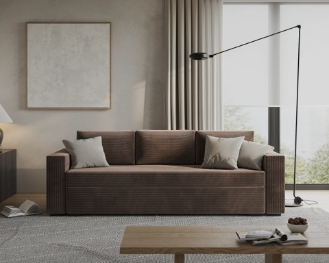 Sofa ELANO rozkładana, z poduszkami, tkanina: sztruks - 234x92 - SZTRUKS - Brąz
