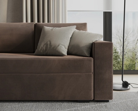 Sofa ELANO rozkładana, z poduszkami, tkanina: sztruks - 234x92 - SZTRUKS - Brąz