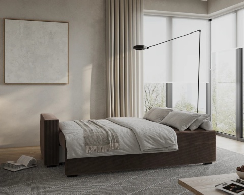 Sofa ELANO rozkładana, z poduszkami, tkanina: sztruks - 234x92 - SZTRUKS - Brąz