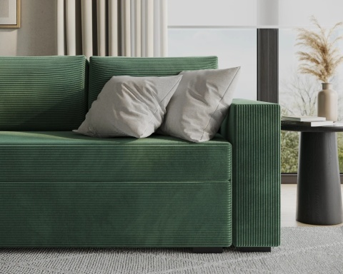 Sofa ELANO rozkładana, z poduszkami, tkanina: sztruks - 234x92 - SZTRUKS - Butelkowa zieleń
