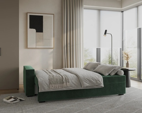 Sofa ELANO rozkładana, z poduszkami, tkanina: sztruks - 234x92 - SZTRUKS - Butelkowa zieleń