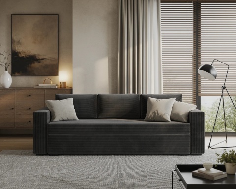 Sofa ELANO rozkładana, z poduszkami 234x92 SZTRUKS Czarny