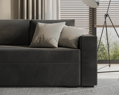 Sofa ELANO rozkładana, z poduszkami 234x92 SZTRUKS Czarny