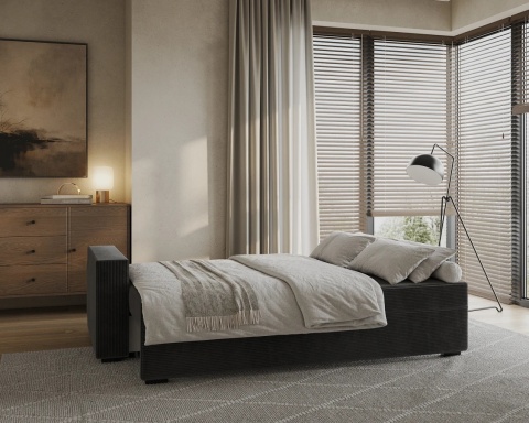 Sofa ELANO rozkładana, z poduszkami 234x92 SZTRUKS Czarny