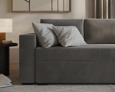 Sofa ELANO rozkładana, z poduszkami, tkanina: sztruks - 234x92 - SZTRUKS - Grafit