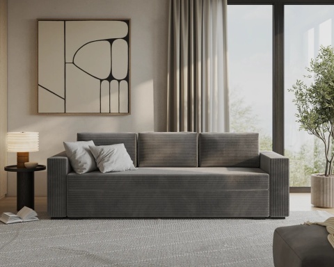Sofa ELANO rozkładana, z poduszkami, tkanina: sztruks - 234x92 - SZTRUKS - Granat