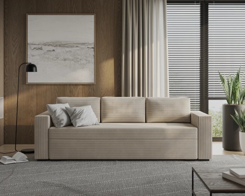 Sofa ELANO rozkładana, z poduszkami, tkanina: sztruks - 234x92 - SZTRUKS - Krem