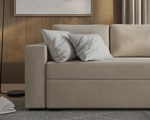 Sofa ELANO rozkładana, z poduszkami, tkanina: sztruks - 234x92 - SZTRUKS - Krem