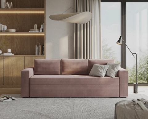 Sofa ELANO rozkładana, z poduszkami, tkanina: sztruks - 234x92 - SZTRUKS - Pudrowy róż
