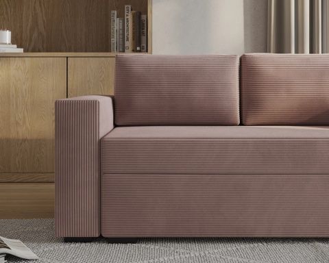 Sofa ELANO rozkładana, z poduszkami, tkanina: sztruks - 234x92 - SZTRUKS - Pudrowy róż