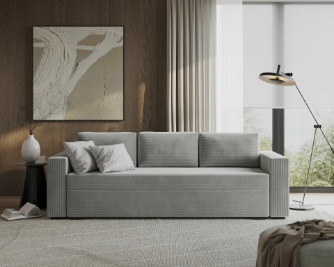 Sofa ELANO rozkładana, z poduszkami 234x92 SZTRUKS Szary