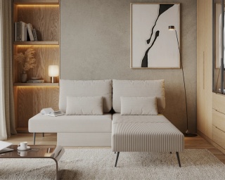 Narożnik modułowy MIRANO rozkładany, z poduszkami, tkanina sztruks - 240x103 - SZTRUKS - Beż