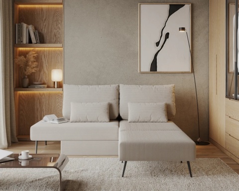 Narożnik modułowy MIRANO rozkładany, z poduszkami, tkanina sztruks - 240x103 - SZTRUKS - Beż