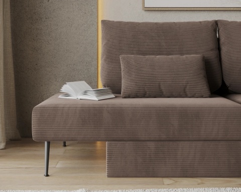 Narożnik modułowy MIRANO rozkładany, z poduszkami, tkanina sztruks - 240x103 - SZTRUKS - Brąz