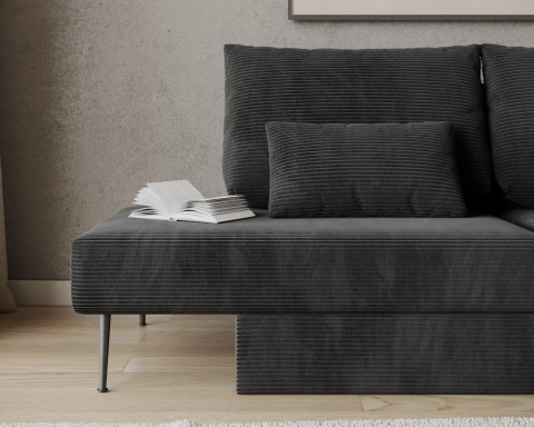 Narożnik modułowy MIRANO rozkładany, z poduszkami, tkanina sztruks - 240x103 - SZTRUKS - Czarny