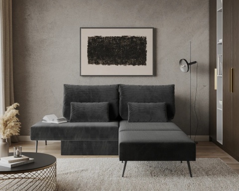 Narożnik modułowy MIRANO rozkładany, z poduszkami, tkanina sztruks - 240x103 - SZTRUKS - Czarny
