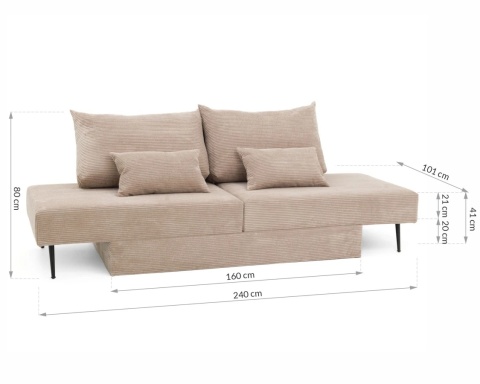 Narożnik modułowy MIRANO rozkładany, z poduszkami, tkanina sztruks - 240x103 - SZTRUKS - Grafit