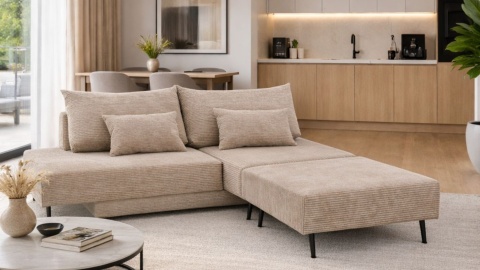 Narożnik modułowy MIRANO rozkładany, z poduszkami, tkanina sztruks - 240x103 - SZTRUKS - Grafit