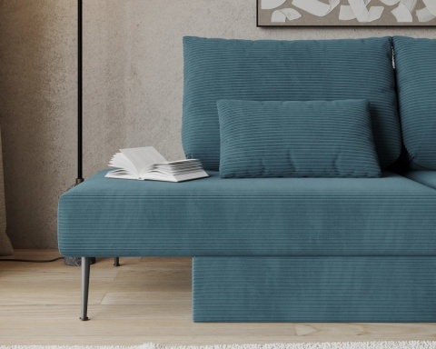 Narożnik modułowy MIRANO rozkładany, z poduszkami, tkanina sztruks - 240x103 - SZTRUKS - Granat