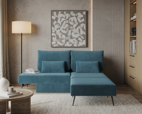 Narożnik modułowy MIRANO rozkładany, z poduszkami, tkanina sztruks - 240x103 - SZTRUKS - Granat