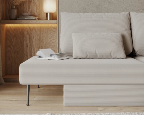 Narożnik modułowy MIRANO rozkładany, z poduszkami, tkanina sztruks - 240x103 - SZTRUKS - Krem