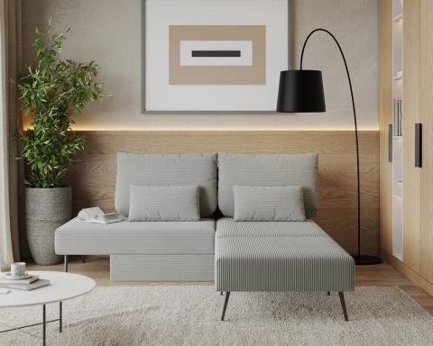 Narożnik modułowy MIRANO rozkładany, z poduszkami, tkanina sztruks - 240x103 - SZTRUKS - Szary
