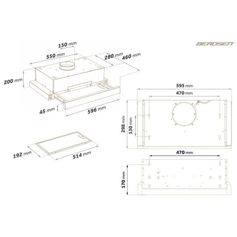 Okap teleskopowy kuchenny podszafkowy 60 cm Berdsen BT-241 czarny