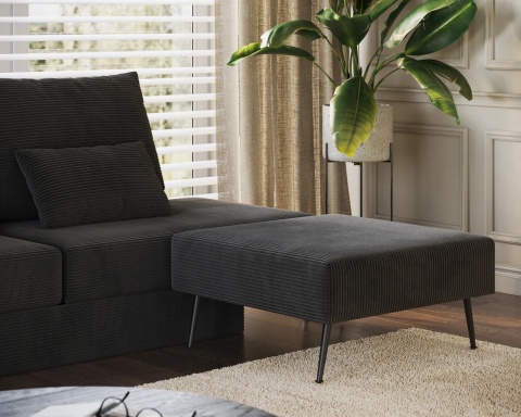 Pufa tapicerowana MIRANO do narożnika modułowego, tkanina sztruks - 80x80 - SZTRUKS - Czarny