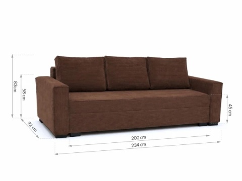 Sofa ELANO rozkładana, z poduszkami, tkanina: sztruks - 234x92 - SZTRUKS - Granat