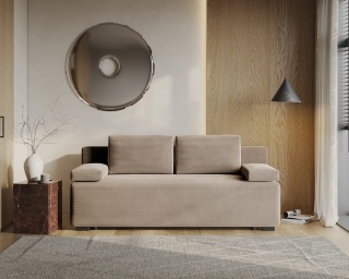 Sofa LINEA rozkładana, z poduszkami, tkanina: sztruks - 202x87 - SZTRUKS - Beż
