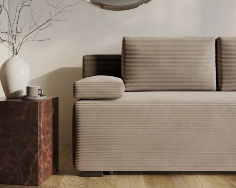 Sofa LINEA rozkładana, z poduszkami, tkanina: sztruks - 202x87 - SZTRUKS - Beż
