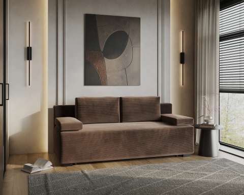Wygodna Sofa LINEA rozkładana z poduszkami  202x87 SZTRUKS Brąz
