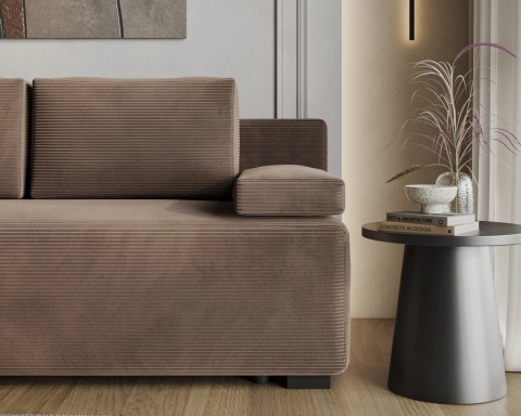 Wygodna Sofa LINEA rozkładana z poduszkami  202x87 SZTRUKS Brąz