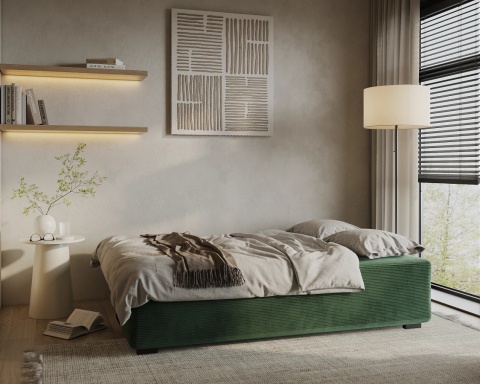 Sofa LINEA rozkładana, z poduszkami, tkanina: sztruks - 202x87 - SZTRUKS - Butelkowa zieleń