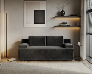 Wygodna Sofa LINEA rozkładana z poduszkami  202x87 SZTRUKS Czarny