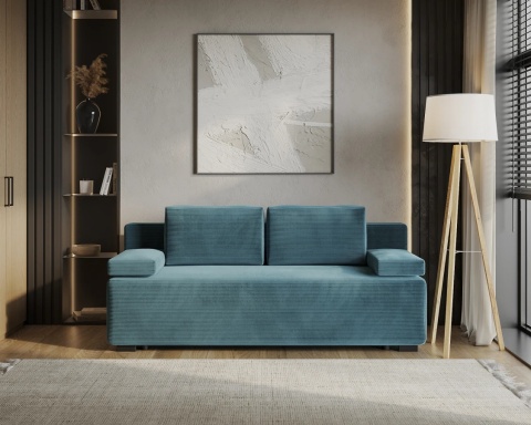 Wygodna Sofa LINEA rozkładana z poduszkami  202x87 SZTRUKS Granat
