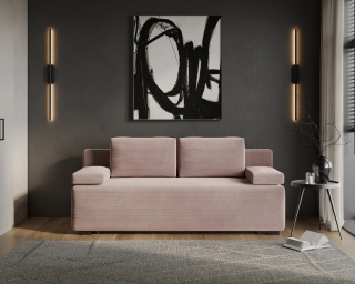 Wygodna Sofa LINEA rozkładana z poduszkami 202x87 SZTRUKS Pudrowy róż