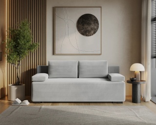 Sofa LINEA rozkładana, z poduszkami, tkanina: sztruks - 202x87 - SZTRUKS - Szary