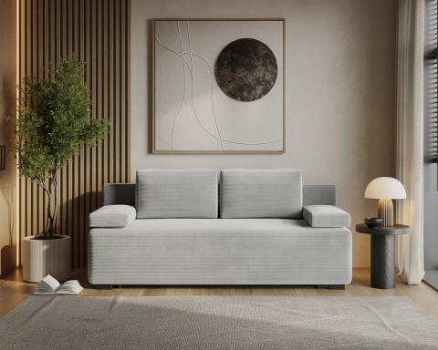 Sofa LINEA rozkładana, z poduszkami, tkanina: sztruks - 202x87 - SZTRUKS - Szary