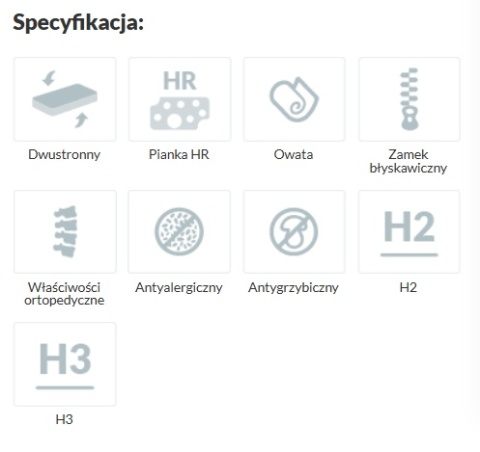 MATERAC  H2H3 Wysokoelastyczny  dla Pary SELENE HELIOS 200x200x15 Silver
