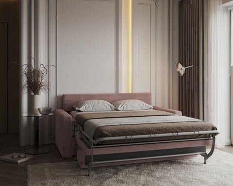Uniwersalna Sofa z materacem VIBO wymiary 185x92x83 cm SZTRUKS Pudrowy róż